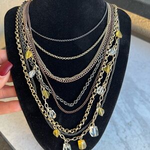 Layered, mixed metal necklace.